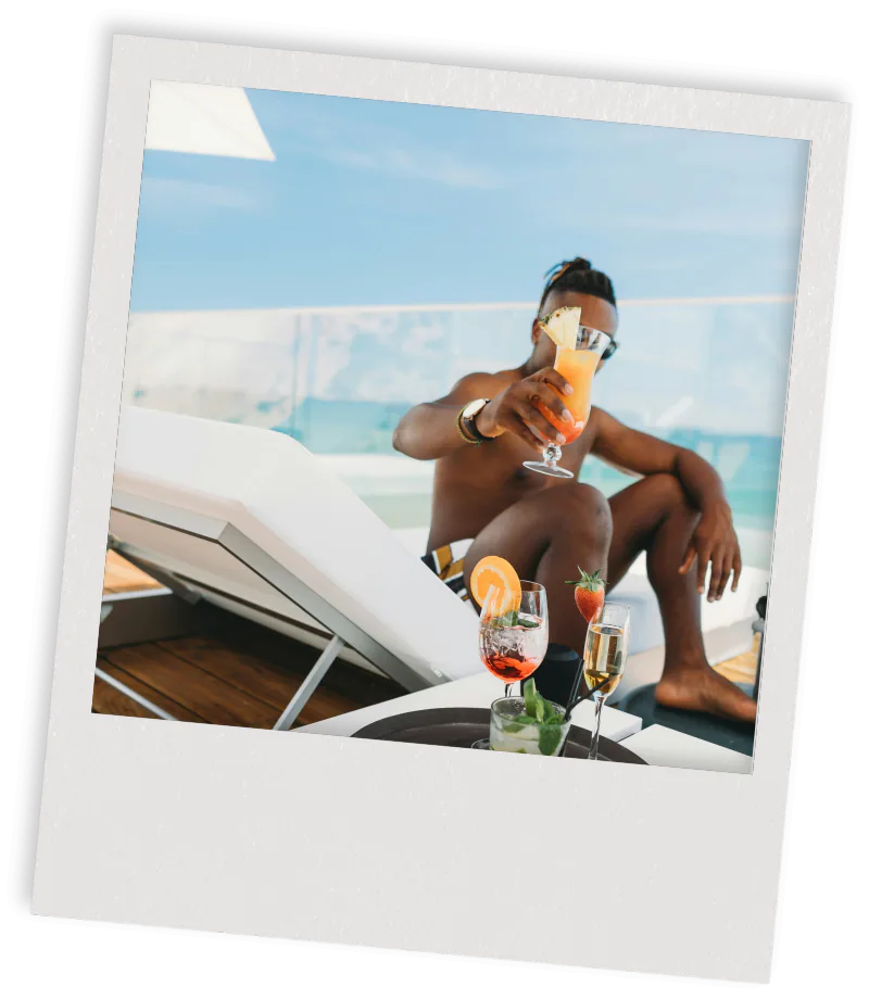 Traveler relaxing with a drink